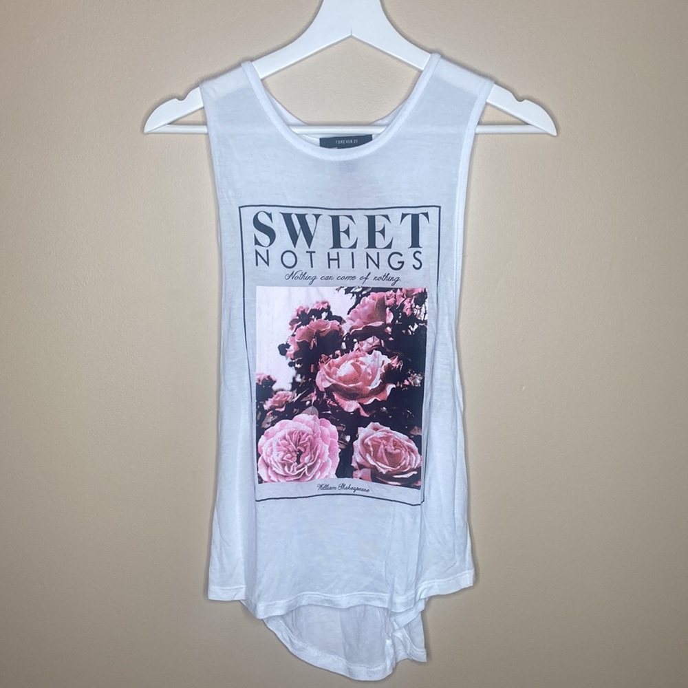Forever 21 Backless White Rose Cut Out Cute Muscle Graphic Tee T Shirt small